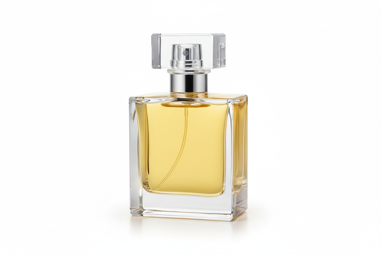 50ml square perfume bottle with yellow perfume inside no words on bottle