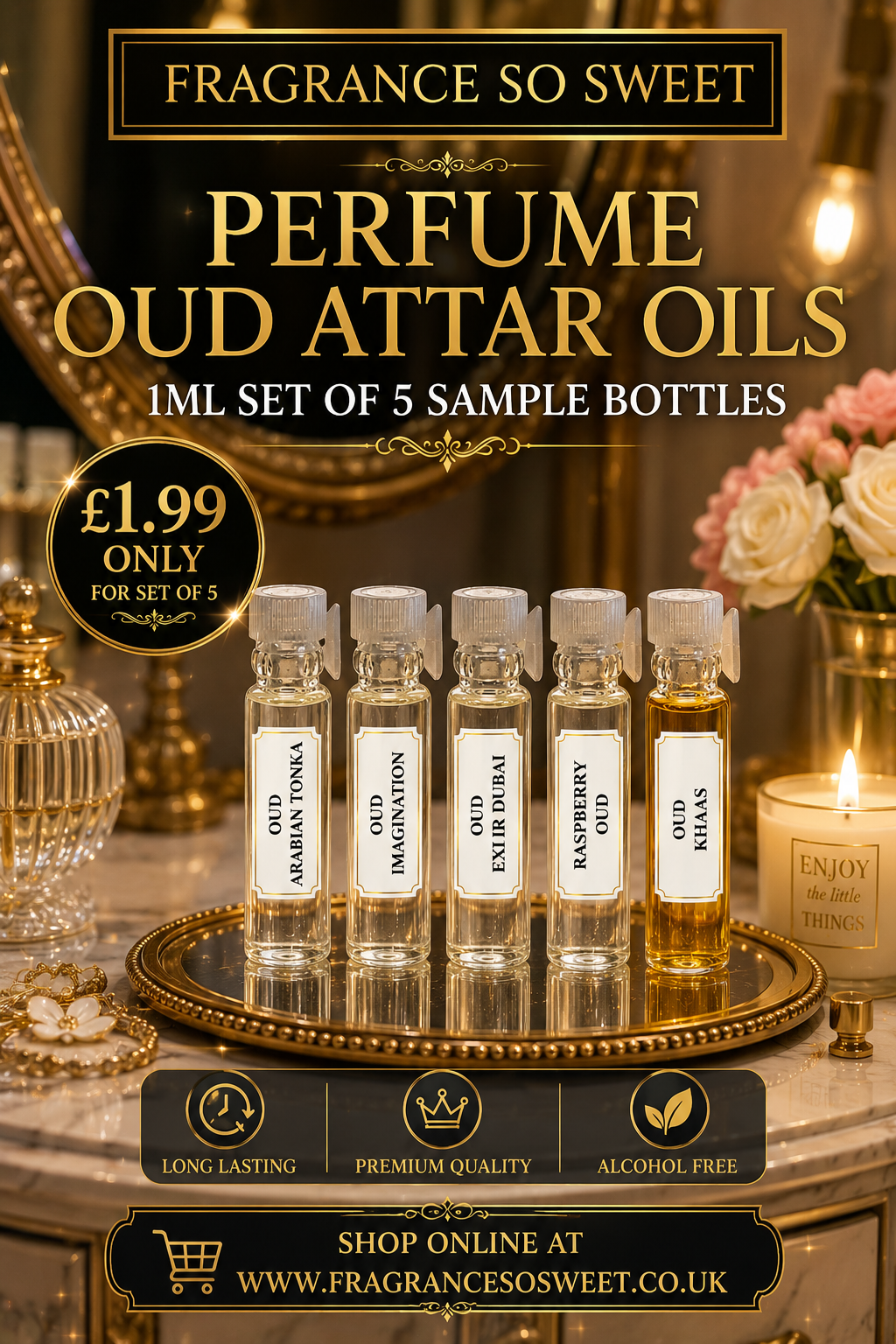 Perfume Oud Attar Oils 1ml Set Of 5 Sample Bottles